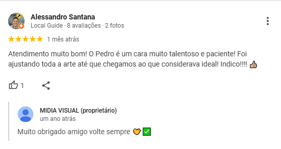 Avaliação de Alessandro Santana – 5 estrelas no Google
