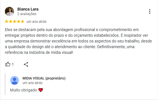 Avaliação de Bianca Lara – 5 estrelas no Google