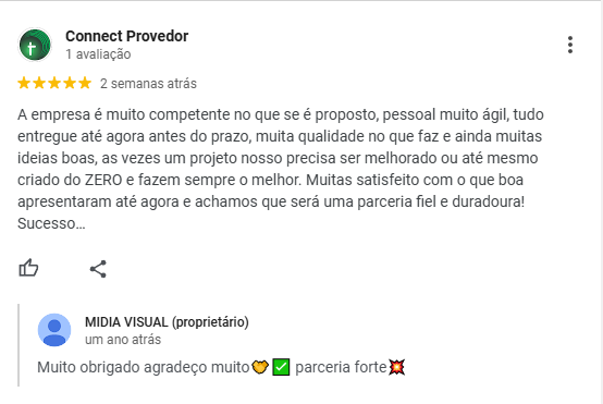 Avaliação de Connect Provedor – 5 estrelas no Google