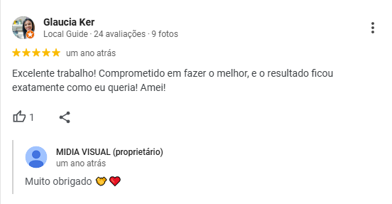 Avaliação de Glaucia Ker – 5 estrelas no Google